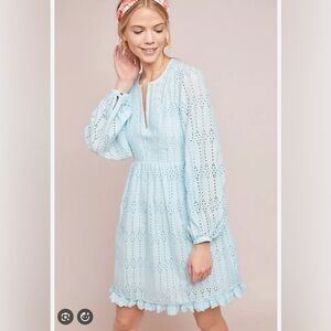 New Anthropologie Light Blue Eyelet Babydoll Dress